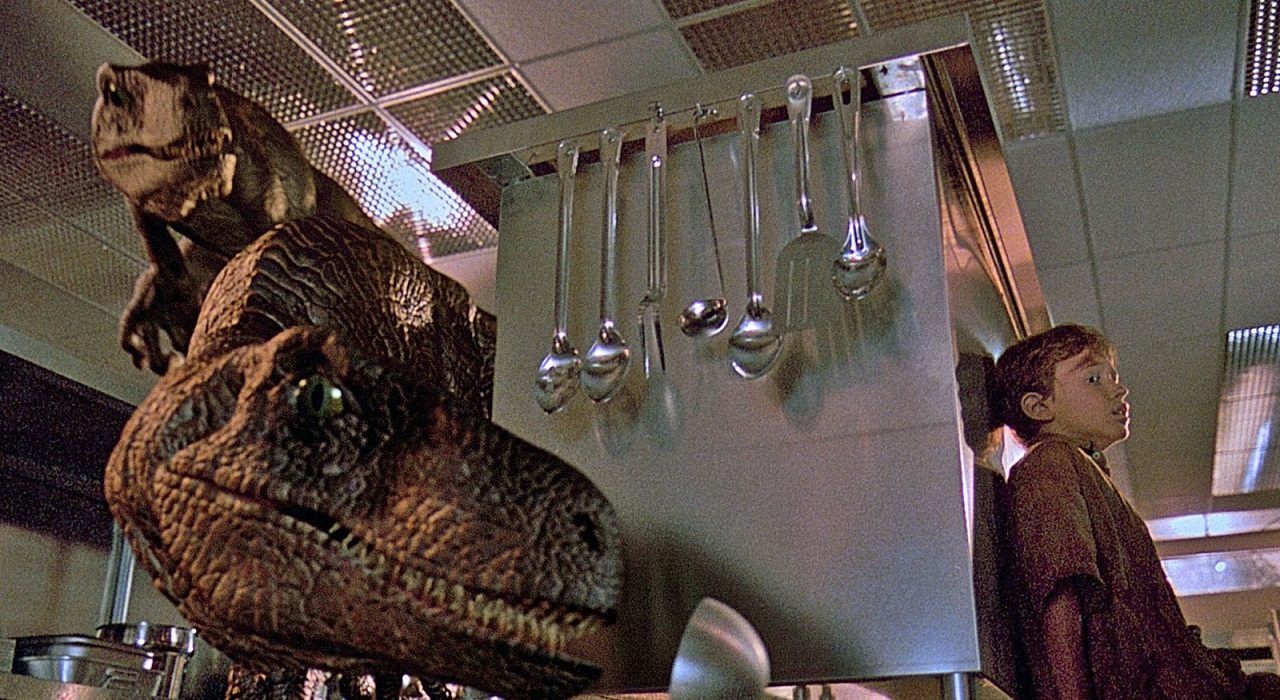 The Velociraptors In The Kitchen Scene In Jurassic Park 